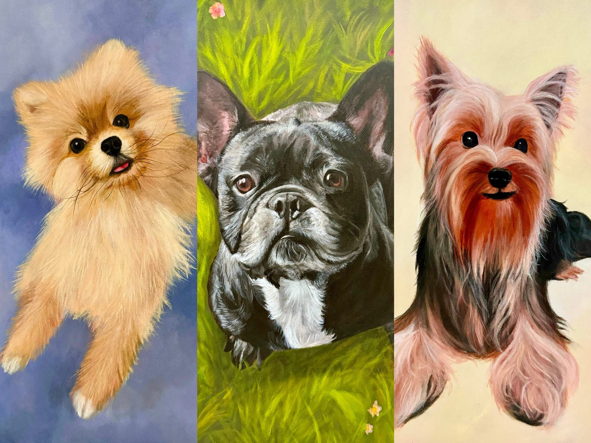 Hand-painted custom pet portrait by Thalia Halim