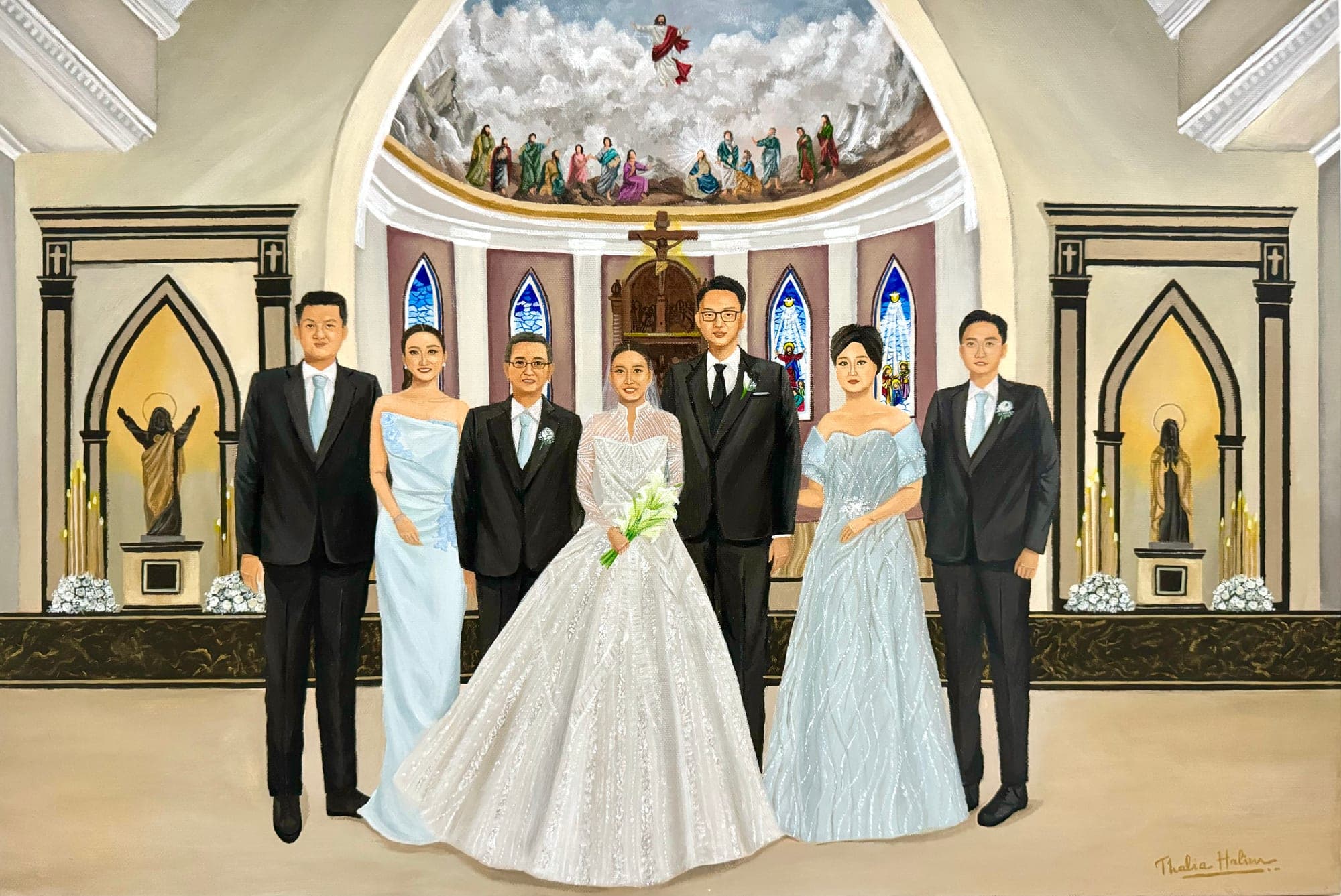 Live wedding painting on canvas by Thalia Halim