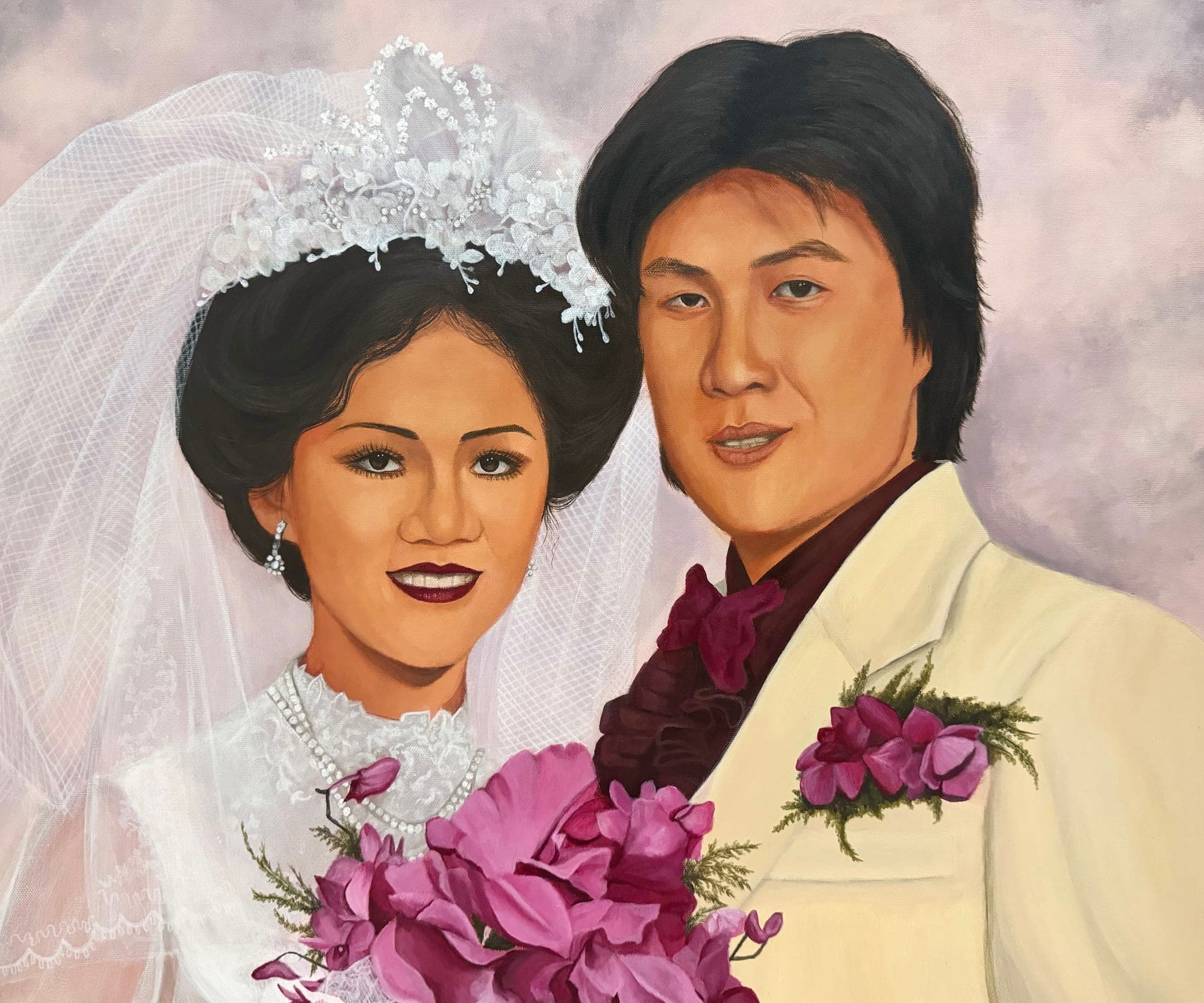 Custom wedding portrait on canvas by Thalia Halim